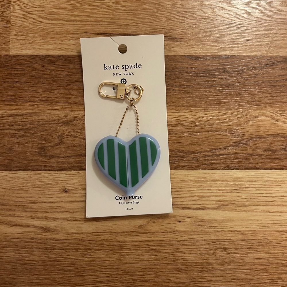 New Kate Spade New York for Target Striped Heart Coin Purse Bag Charm Keychain